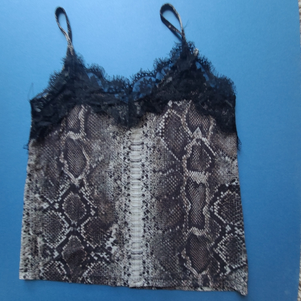 Zara Camisole Snake-Print Black/Gray Lace-Trim Woman Sz S